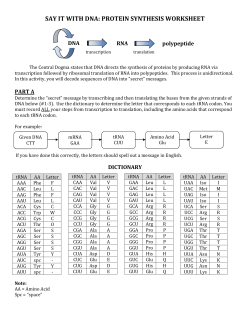SAY IT WITH DNA: PROTEIN SYNTHESIS WORKSHEET