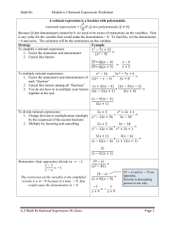 Math Rx Module 6.3 Rational Expressions Worksheet 6_3 Math Rx