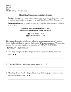 Worksheet for Identifying Primary and Secondary Sources