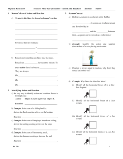 Physics Worksheet Lesson 10 Newton's Third Law of Motion