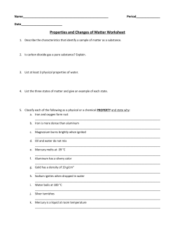 Properties and Changes of Matter Worksheet