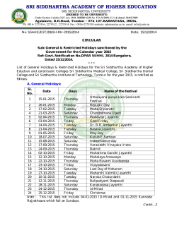 Holiday List - 2015 - Sri Siddhartha University