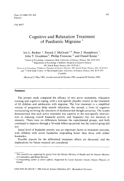 Cognitive and Relaxation Treatment of Paediatric Migraine '
