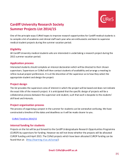 Cardiff University Research Society Summer Projects List 2014/15