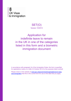 SET(O) Application for indefinite leave to remain in the UK