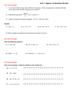 Unit 7: Algebra 1A Semester Review