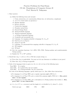 Practice Problems for Final Exam CS 341: Foundations of Computer