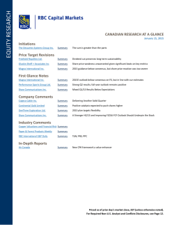 Canadian Research at a Glance - Investor Village: Stock Message