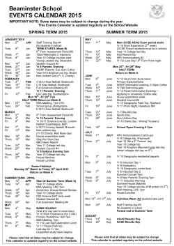 School Events Calendar Spring and Summer Term 2015