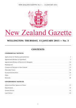 WELLINGTON: THURSDAY, 15 JANUARY 2015 — No. 3 CONTENTS