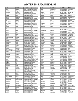 WINTER 2015 ADVISING LIST