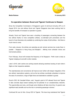 Co-operation between Scoot and Tigerair Continues to Deepen