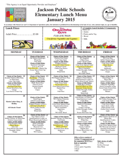 Jackson Public Schools Elementary Lunch Menu January 2015