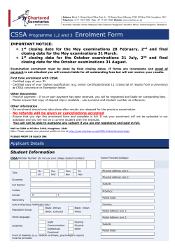 CSSA Programme 1,2 and 3 Enrolment Form Applicant Details