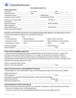 Version 1.3_gynonc Updated: 9/22/2014 New Patient Intake Form