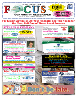 1/16/15 Edition - Focus Community Newspaper Brodheadsville, PA