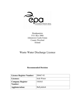 Waste Water Discharge Licence - Environmental Protection Agency