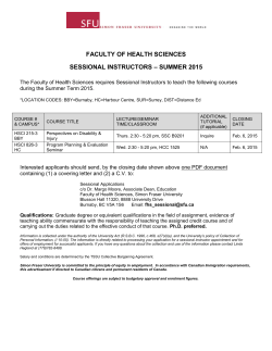 faculty of health sciences sessional instructors – summer 2015