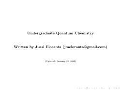 Undergraduate Quantum Chemistry Written by Jussi Eloranta