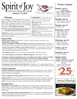 Weekly Calendar January 25, 2015 Welcome