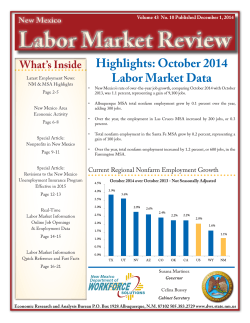 Labor Market Review, MSA Data Released December 1, 2014