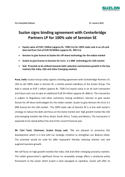 Suzlon signs binding agreement with Centerbridge Partners LP for