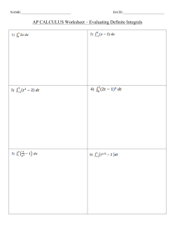 AP CALCULUS Worksheet – Evaluating Definite Integrals