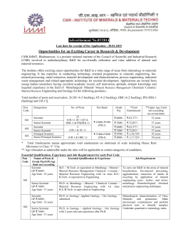Advertisement No.03/2014 Opportunities for an Exciting Career in