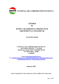 TENDER for SUPPLY OF PERSONAL PROTECTIVE EQUIPMENT