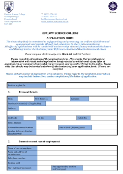 HUXLOW SCIENCE COLLEGE APPLICATION FORM