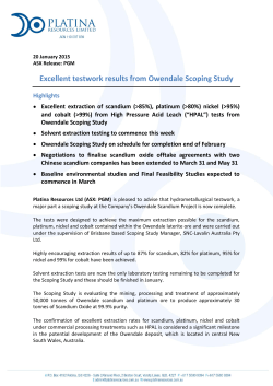Excellent testwork results from Owendale Scoping Study