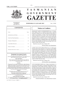 21 January 2015 - Tasmanian Government Gazette