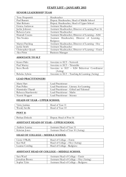 STAFF LIST &ndash; JANUARY 2015