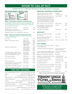 Whom to Call at VLCT - Vermont League of Cities and Towns