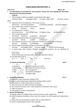 SCIENCE MODEL QUESTION PAPER – 8 Time: 3 hrs Marks : 80 I