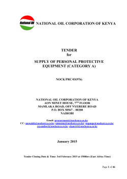 TENDER for SUPPLY OF PERSONAL PROTECTIVE EQUIPMENT