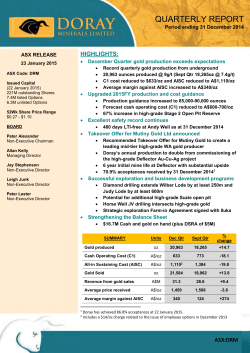 Quarterly Report - Period Ending 31 December 2014