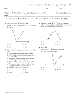 Chapter 4 Congruence of Line Segments, Angles, and Triangles