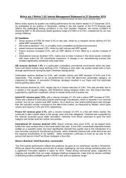 Britvic plc (“Britvic”) Q1 Interim Management Statement to 21