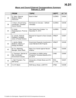 Mayor and Council Correspondence Summary