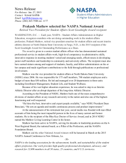 Prakash Mathew selected for NASPA National Award