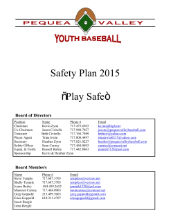 Safety Plan 2015 “Play Safe” - Pequea Valley Youth Baseball