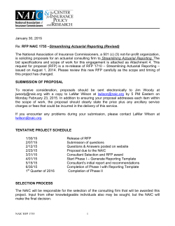 January 30, 2015 Re: RFP NAIC 1755 –Streamlining Actuarial