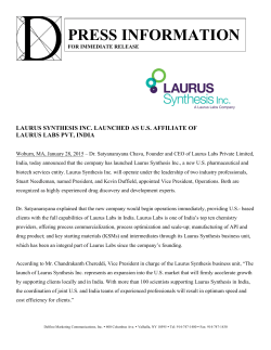 Laurus Synthesis Inc. Launched in US