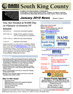 and advocacy. January 2015 News Volume 7, Issue 1
