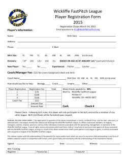 Wickliffe FastPitch League Player Registration Form 2015