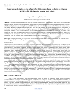 Experimental study on the effect of welding speed and tool pin