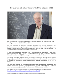Professor James G. Arthur Winner of Wolf Prize in Science