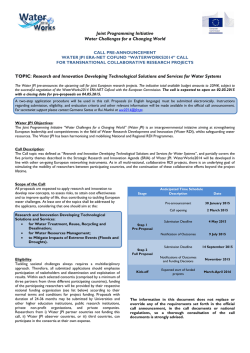 Joint Programming Initiative Water Challenges for a Changing World