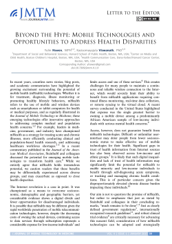 Mobile Technologies and Opportunities to Address Health Disparities